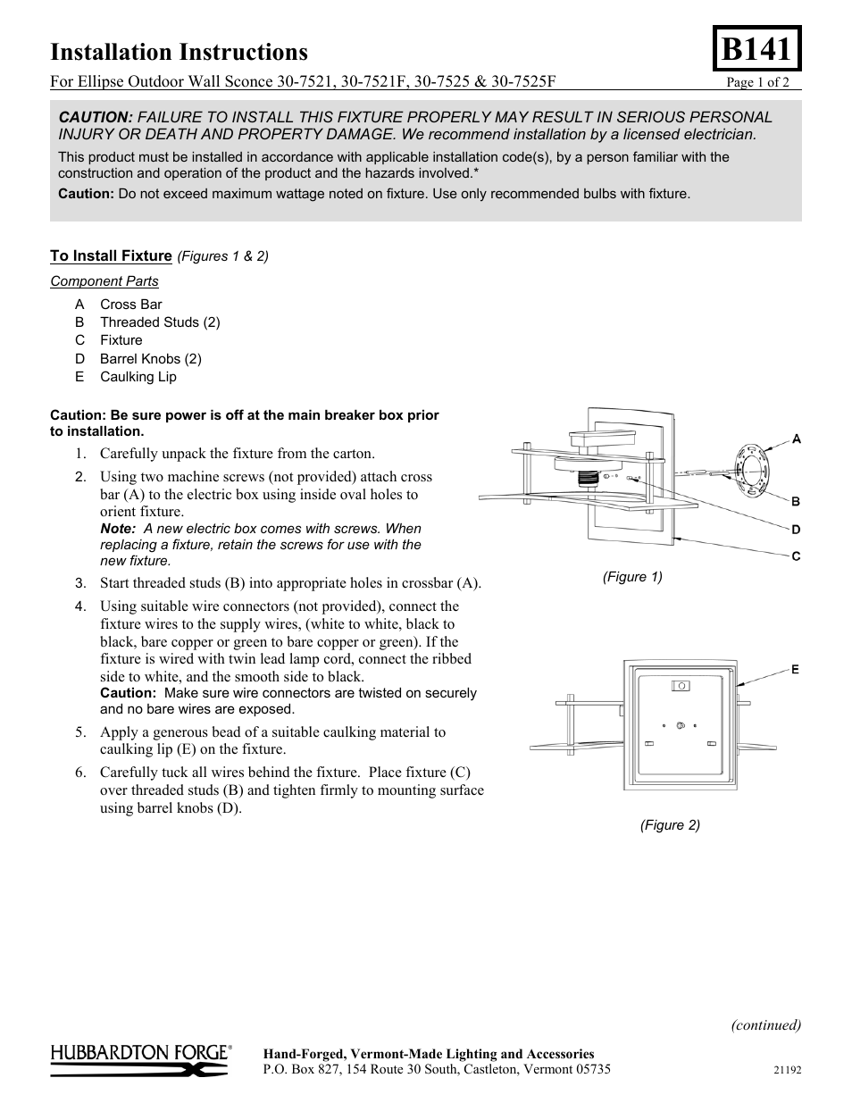 Hubbardton Forge 307525 User Manual | 2 pages