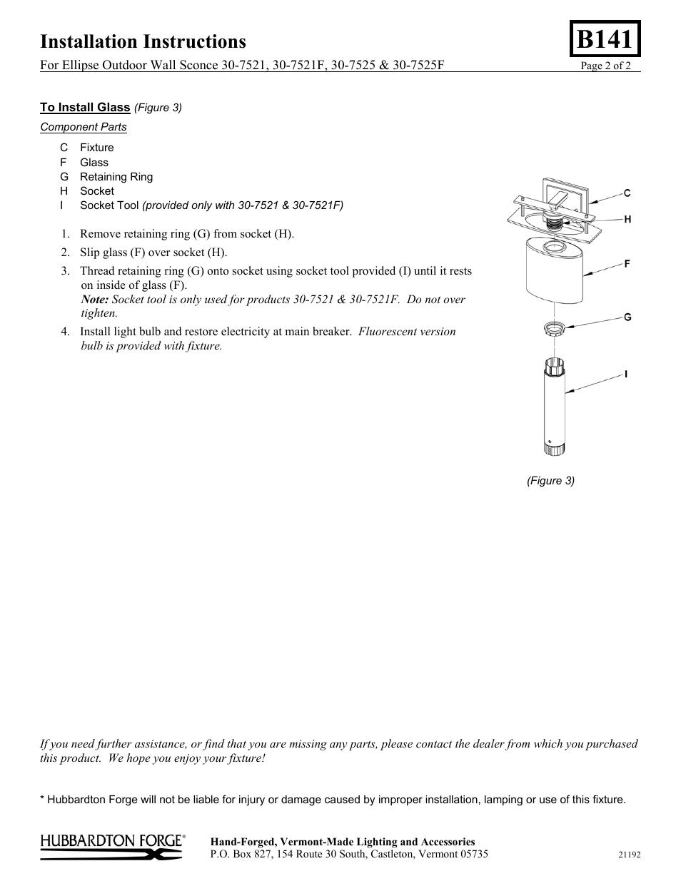 B141, Installation instructions | Hubbardton Forge 307525 User Manual | Page 2 / 2