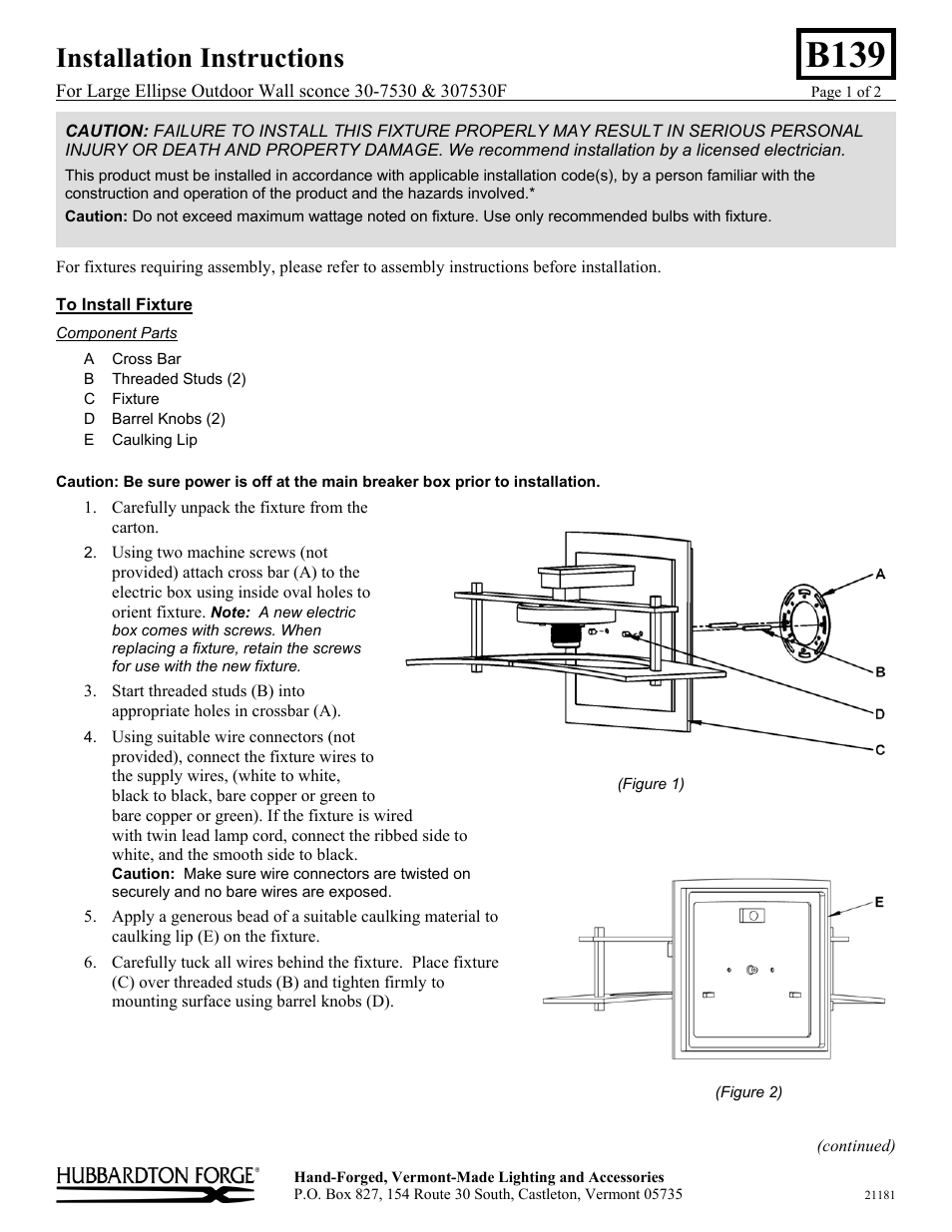 Hubbardton Forge 307530 User Manual | 2 pages