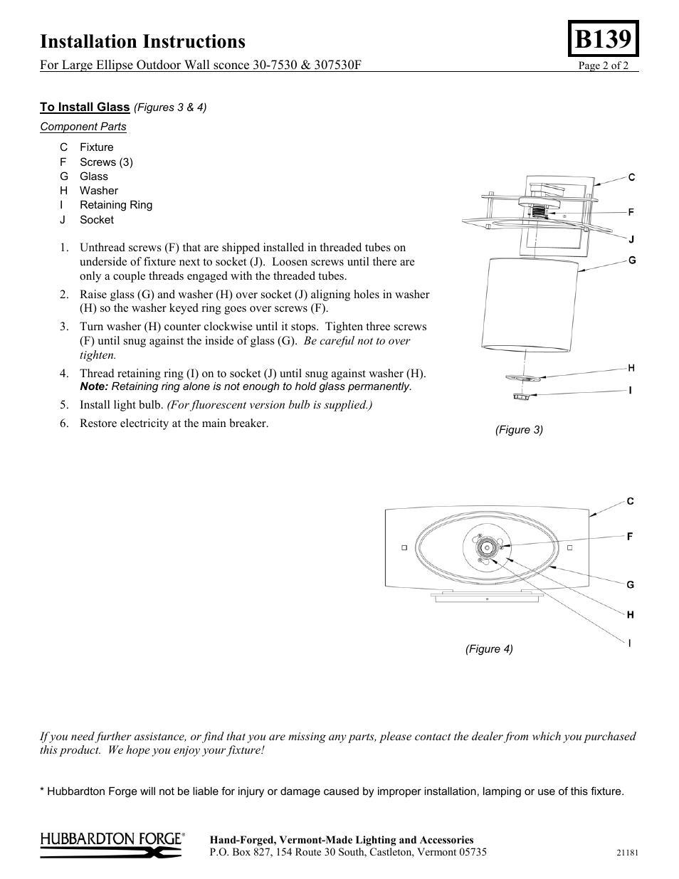 B139, Installation instructions | Hubbardton Forge 307530 User Manual | Page 2 / 2