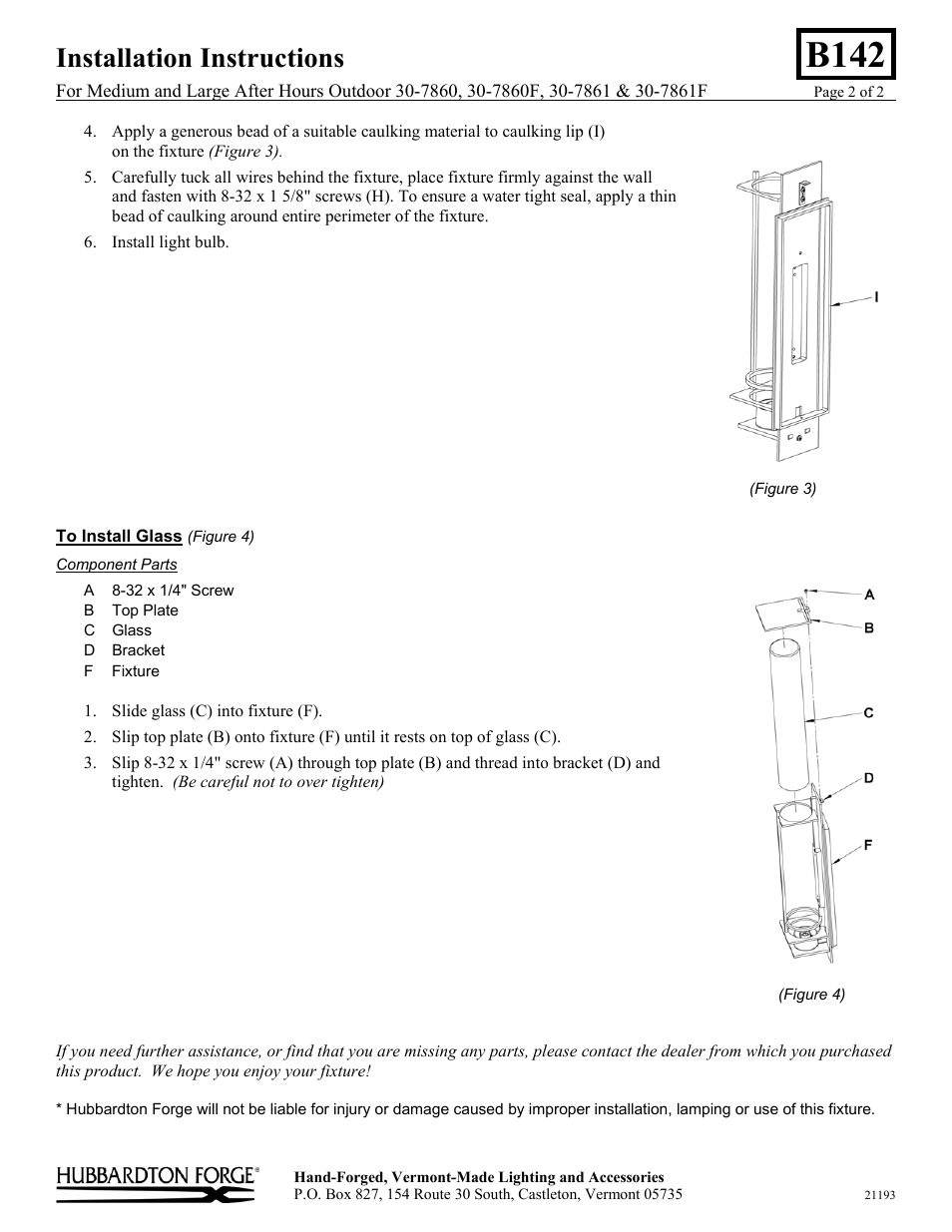 B142, Installation instructions | Hubbardton Forge 307861 User Manual | Page 2 / 2