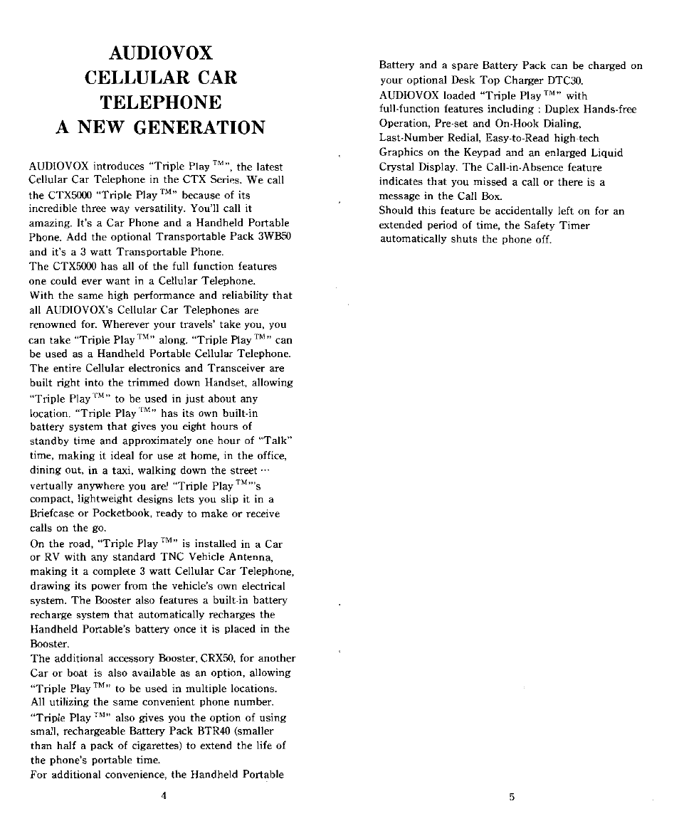 Audiovox cellular car telephone a new generation | Audiovox CTX5000 User Manual | Page 3 / 18