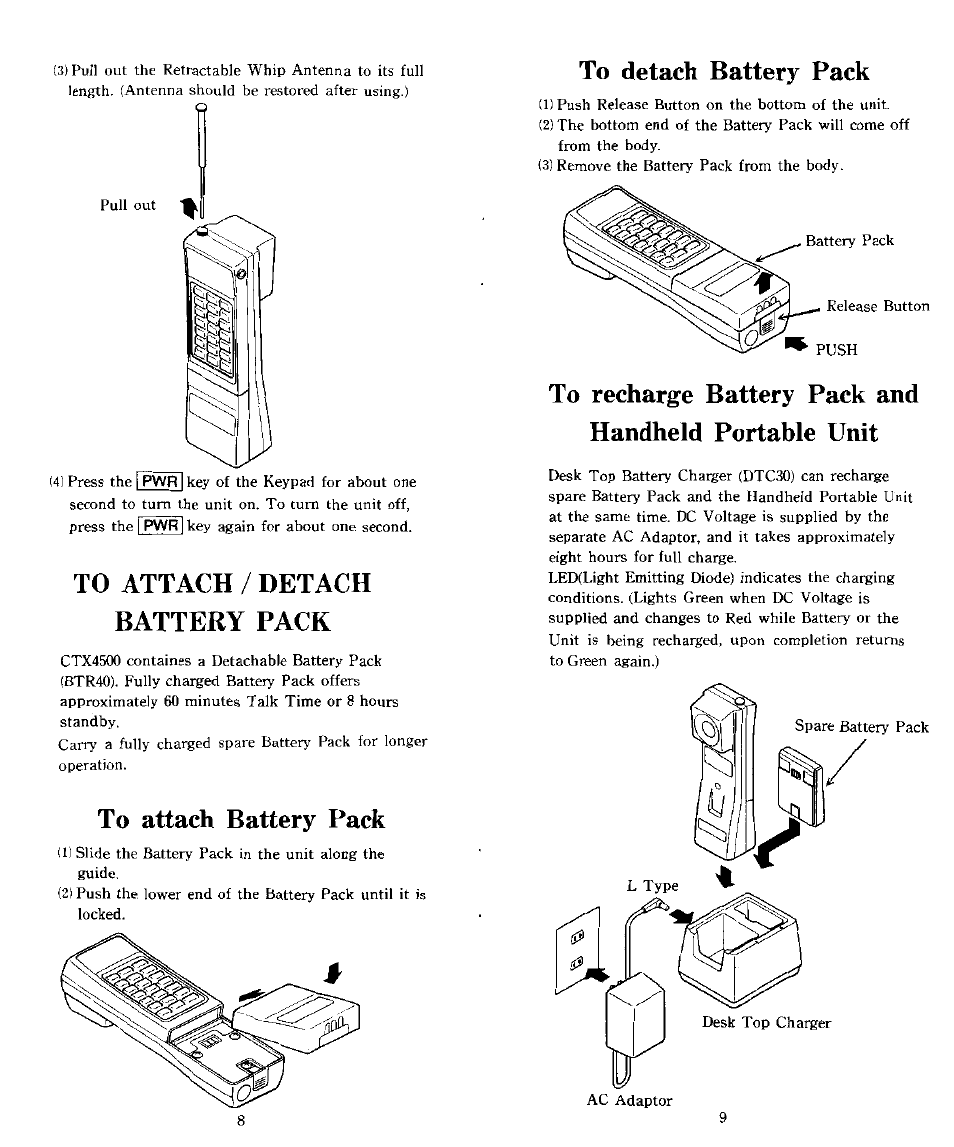 To attach / detach battery pack, To attach battery pack, To detach battery pack | Audiovox CTX5000 User Manual | Page 5 / 18