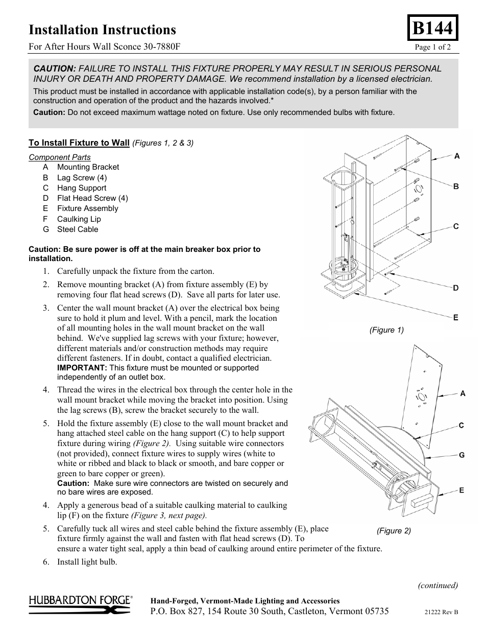 Hubbardton Forge 307880 User Manual | 2 pages