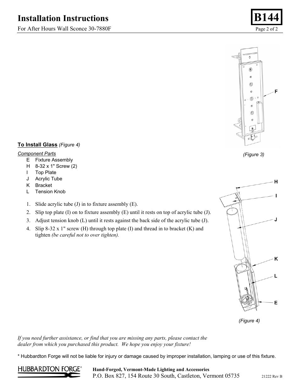B144, Installation instructions | Hubbardton Forge 307880 User Manual | Page 2 / 2