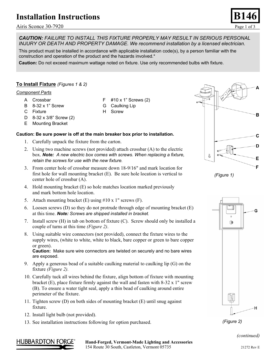 Hubbardton Forge 307920 User Manual | 3 pages