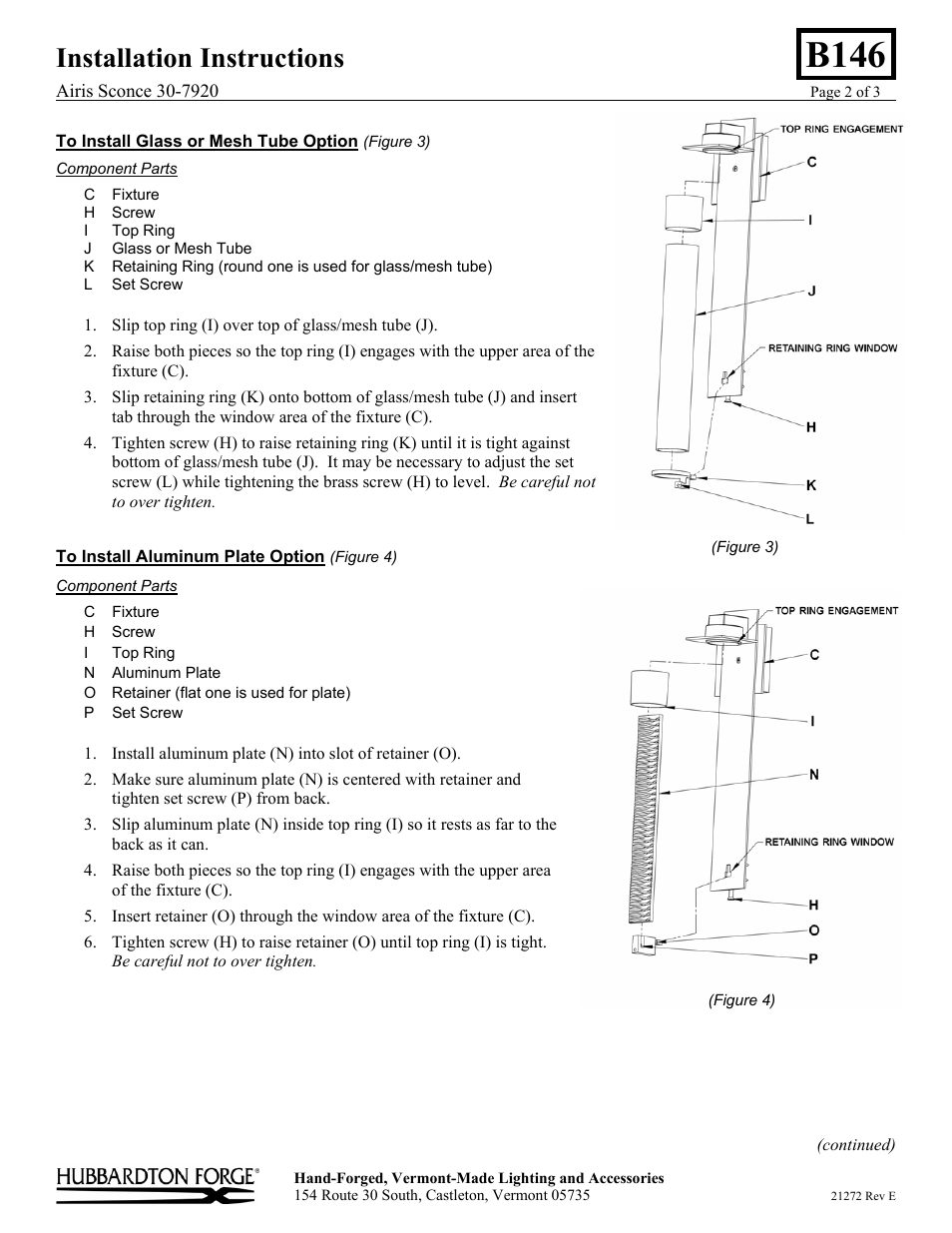 B146, Installation instructions | Hubbardton Forge 307920 User Manual | Page 2 / 3