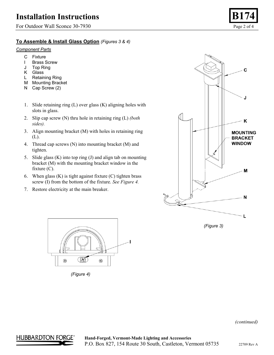 B174, Installation instructions | Hubbardton Forge 307930 User Manual | Page 2 / 4