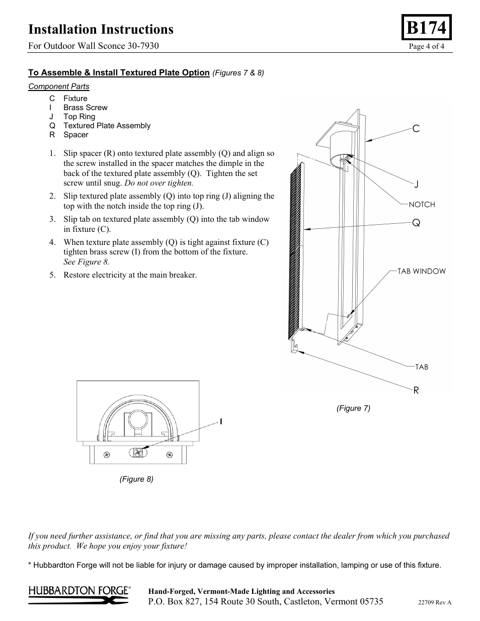 B174, Installation instructions | Hubbardton Forge 307930 User Manual | Page 4 / 4