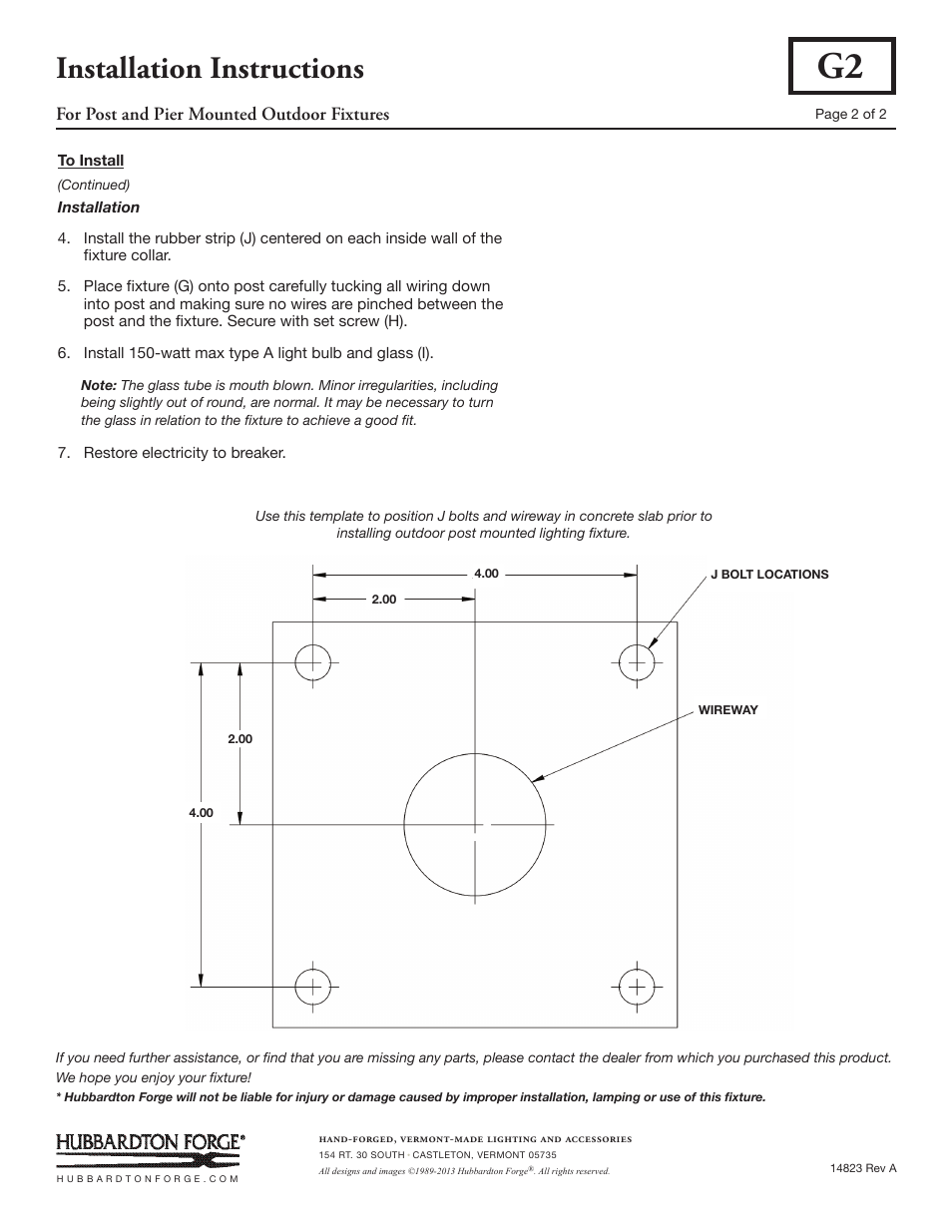 Installation instructions, For post and pier mounted outdoor fixtures | Hubbardton Forge 346011 User Manual | Page 2 / 2