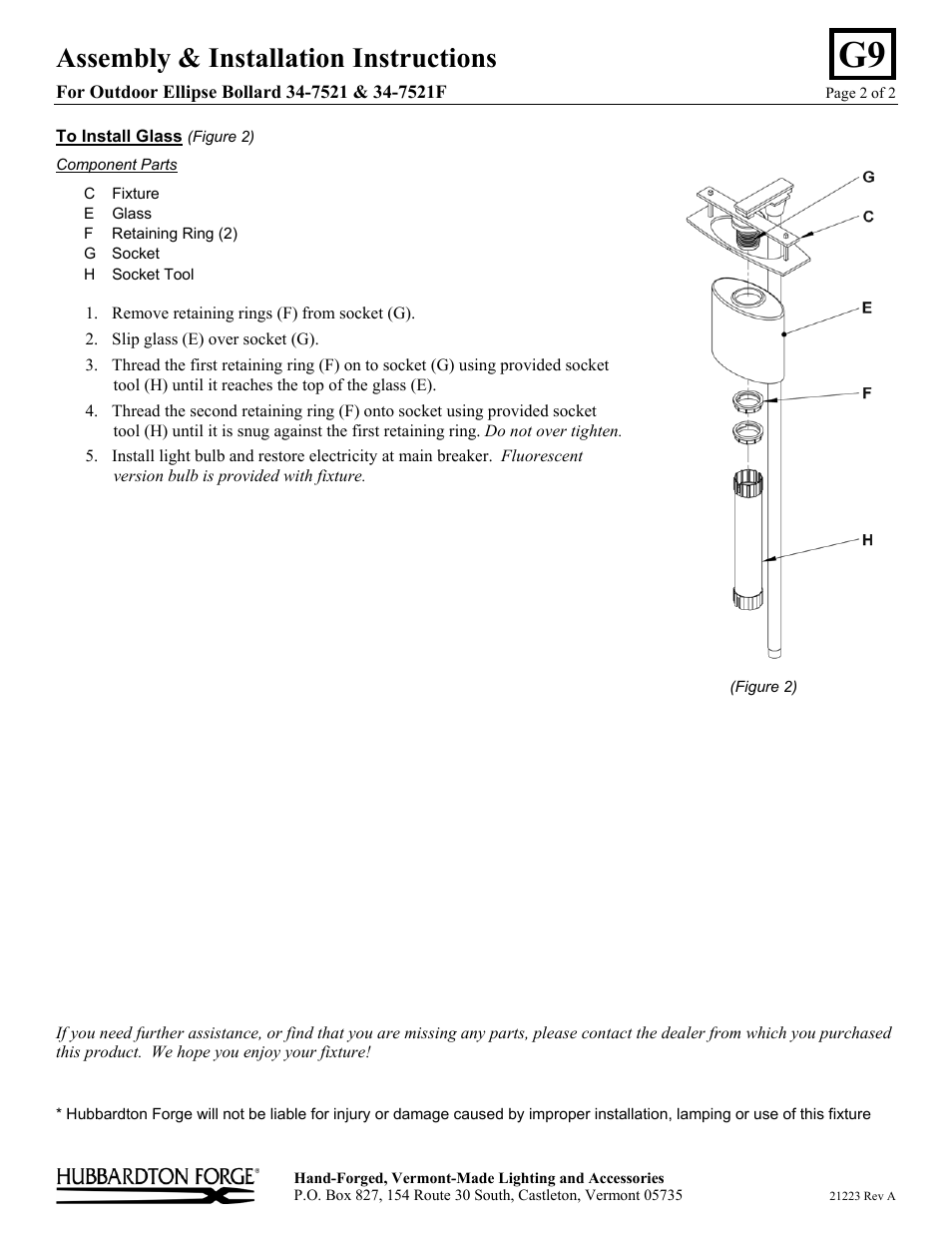 Assembly & installation instructions | Hubbardton Forge 347521 User Manual | Page 2 / 2