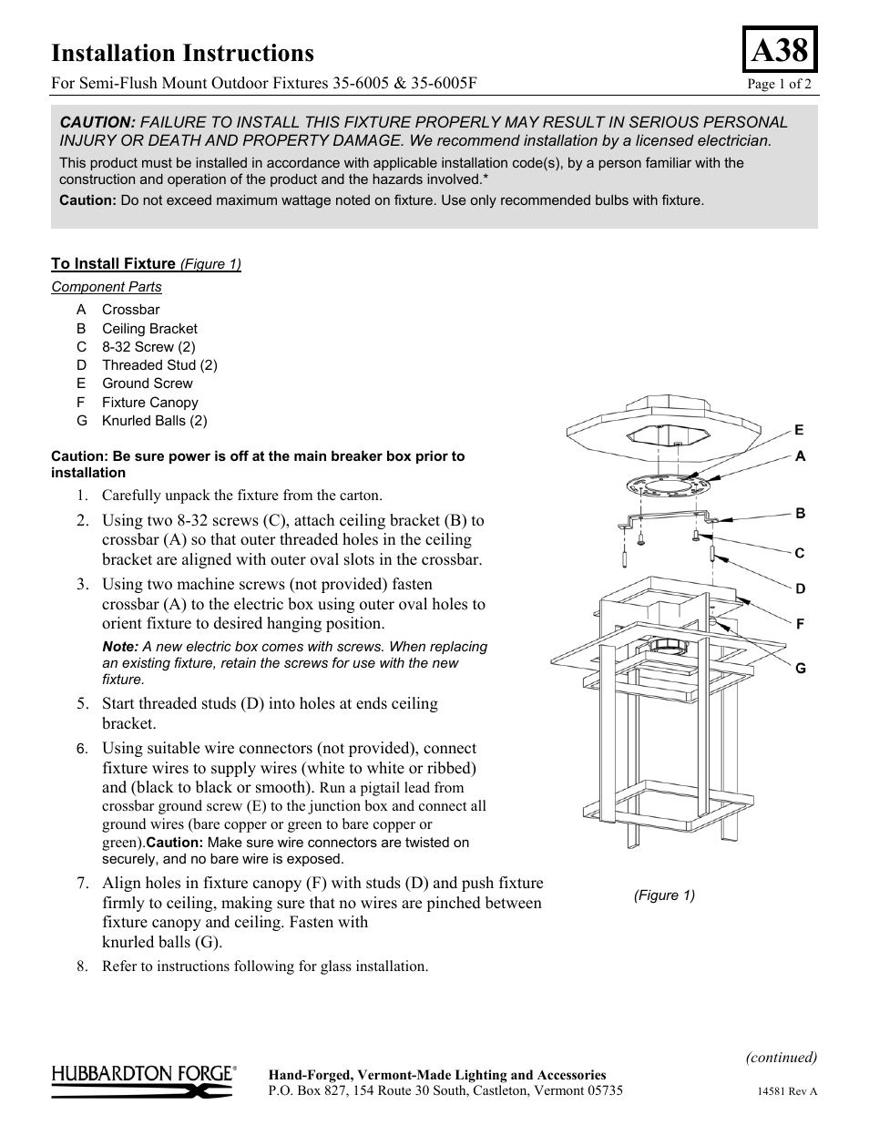 Hubbardton Forge 356005 User Manual | 2 pages