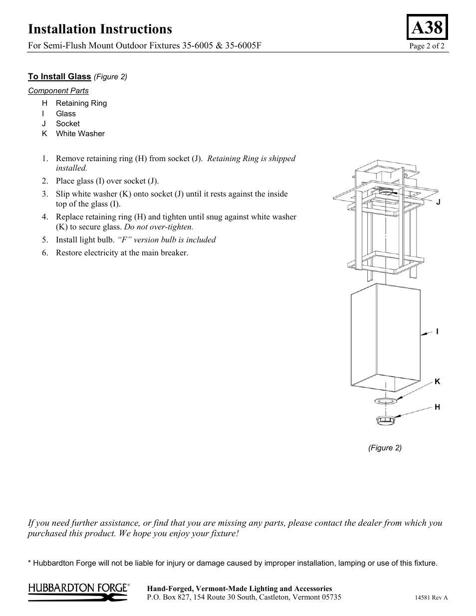 Installation instructions | Hubbardton Forge 356005 User Manual | Page 2 / 2