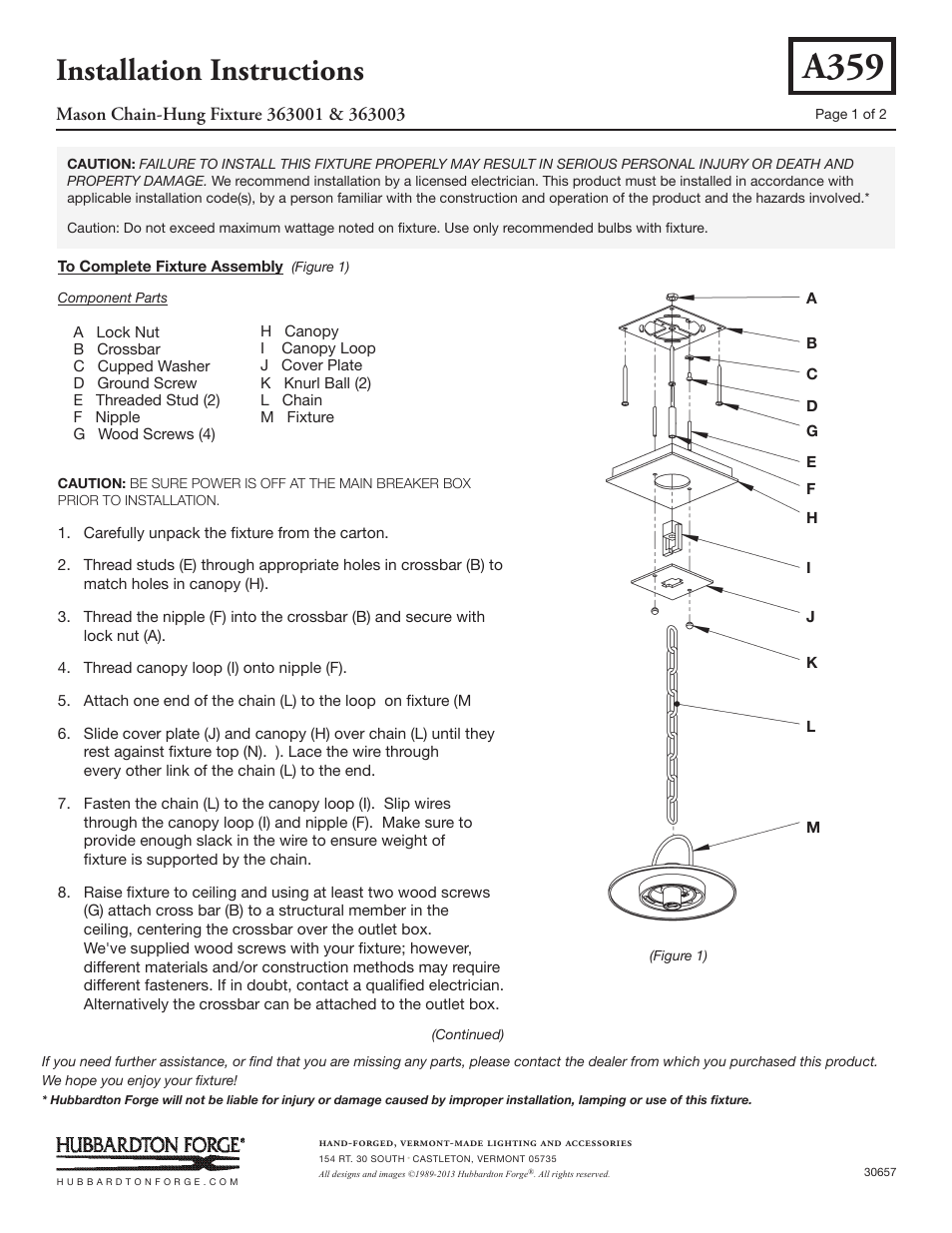 Hubbardton Forge 363003 User Manual | 2 pages