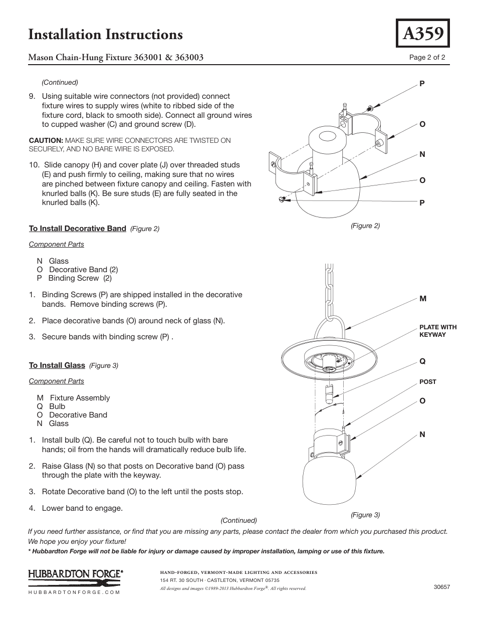 A359, Installation instructions | Hubbardton Forge 363003 User Manual | Page 2 / 2