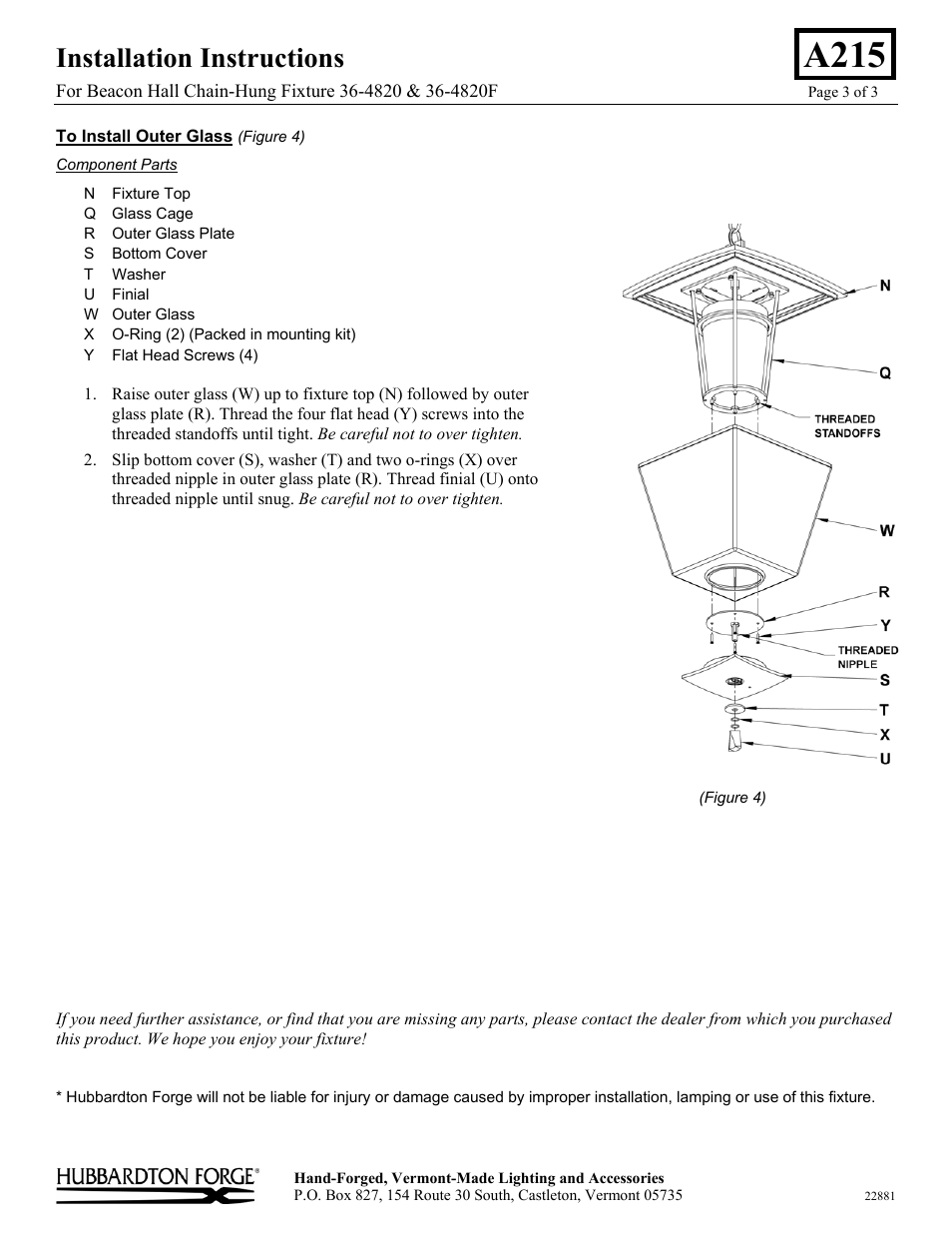 A215, Installation instructions | Hubbardton Forge 364820 User Manual | Page 3 / 3