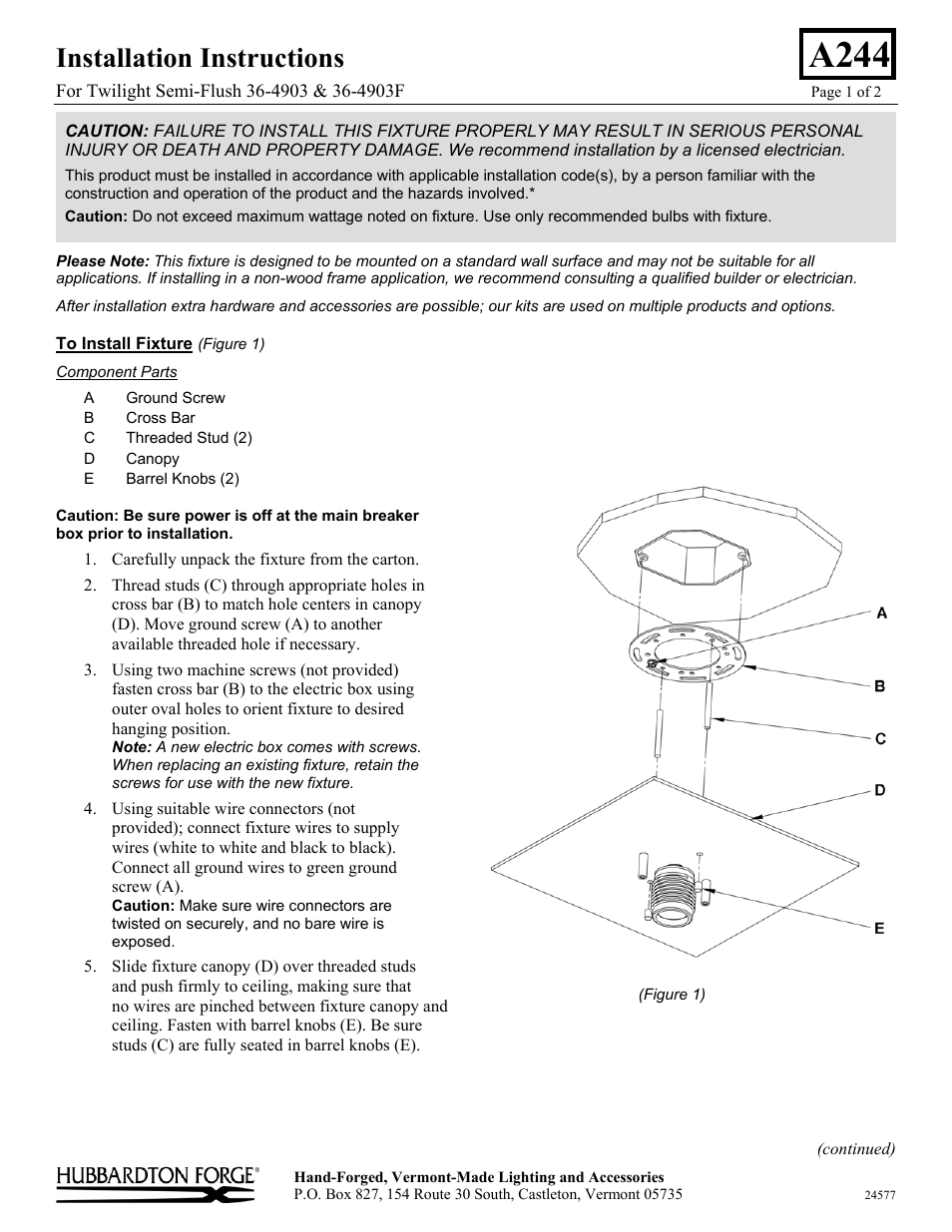 Hubbardton Forge 364903 User Manual | 2 pages