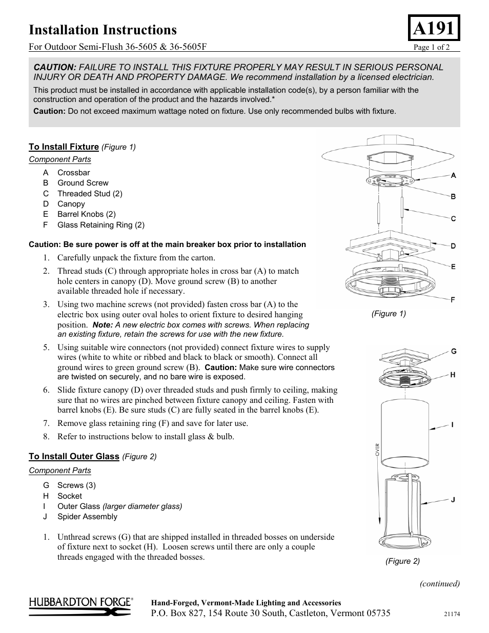 Hubbardton Forge 365605 User Manual | 2 pages