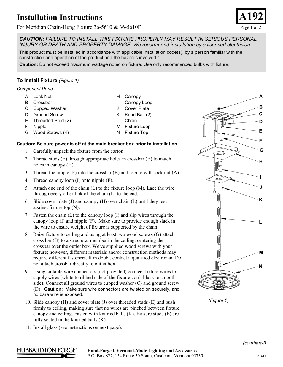 Hubbardton Forge 365610 User Manual | 2 pages