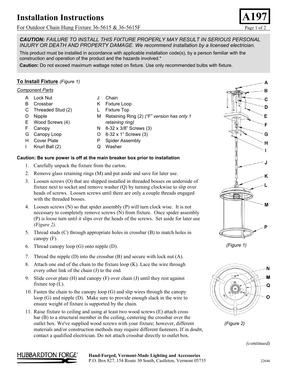 Hubbardton Forge 365615 User Manual | 2 pages