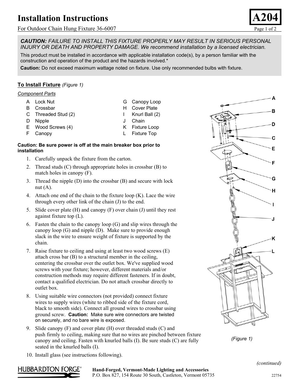 Hubbardton Forge 366007 User Manual | 2 pages