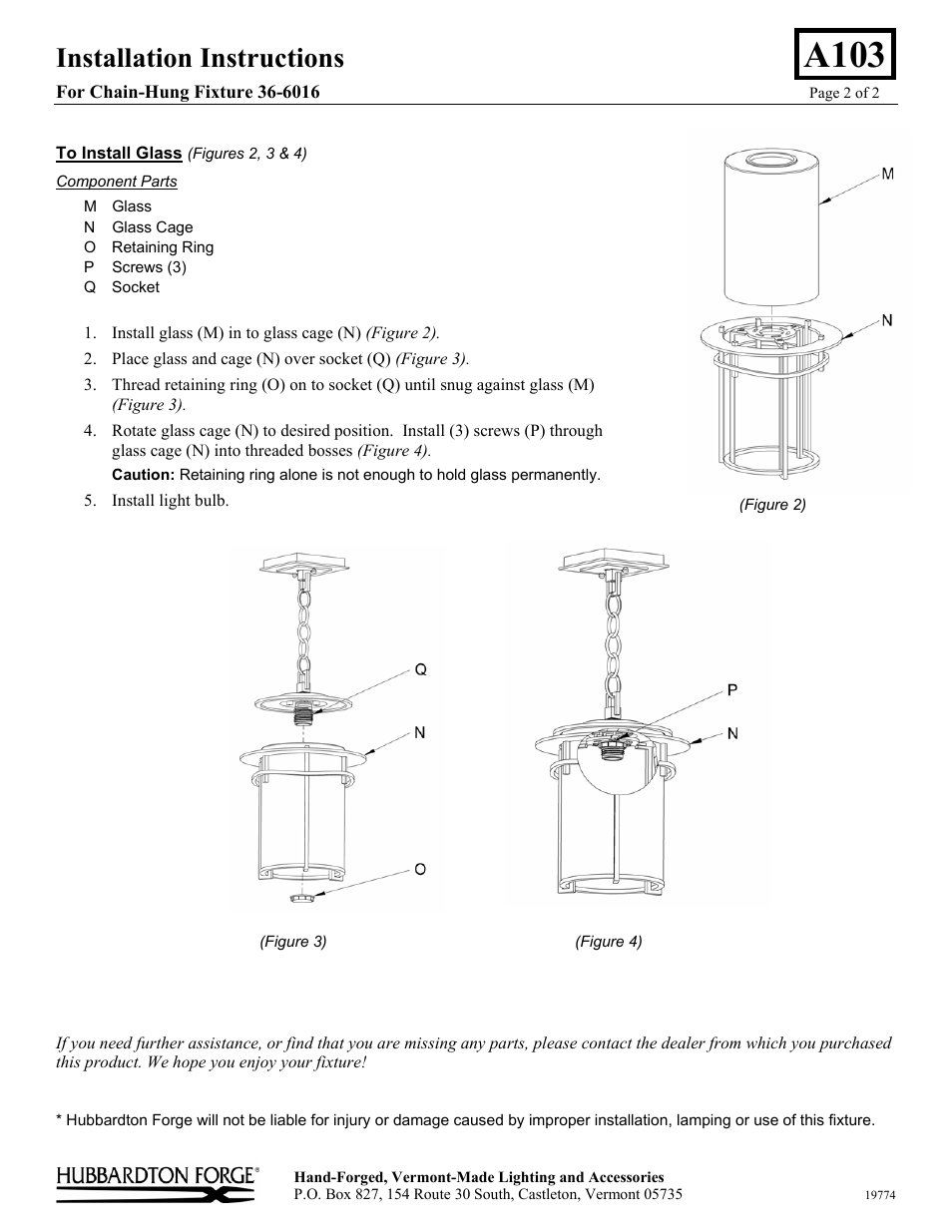 A103, Installation instructions | Hubbardton Forge 366016 User Manual | Page 2 / 2