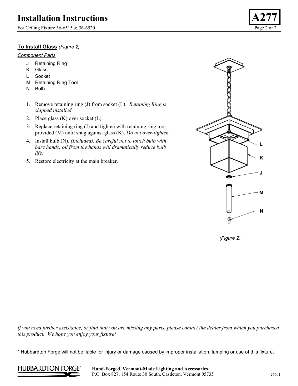 A277, Installation instructions | Hubbardton Forge 366520 User Manual | Page 2 / 2