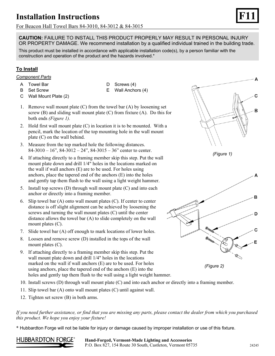 Hubbardton Forge 843012 User Manual | 1 page