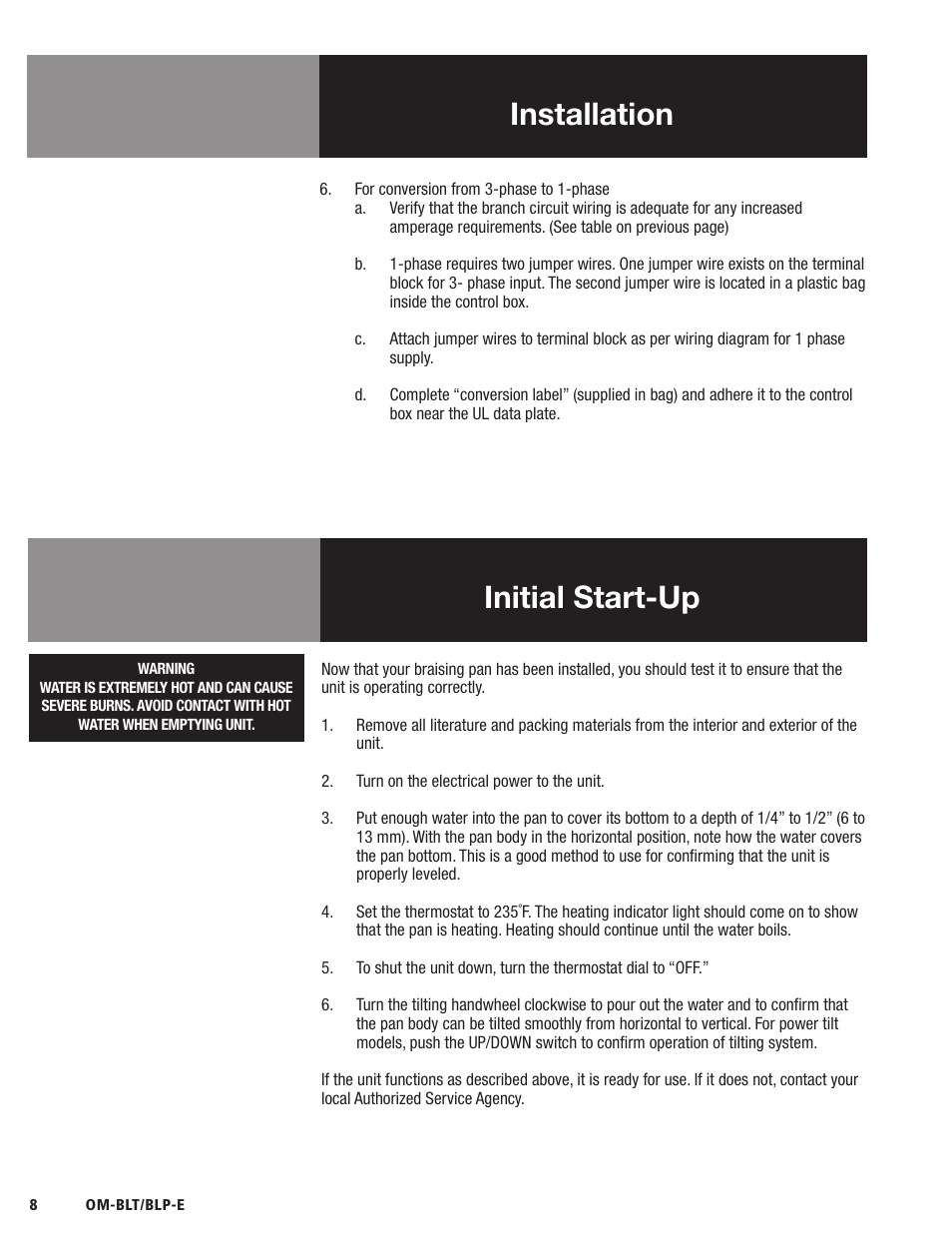 Installation initial start-up | Blodgett BLP-E Series User Manual | Page 10 / 32