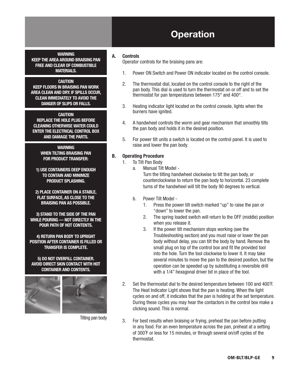 Operation | Blodgett BLP-E Series User Manual | Page 11 / 32