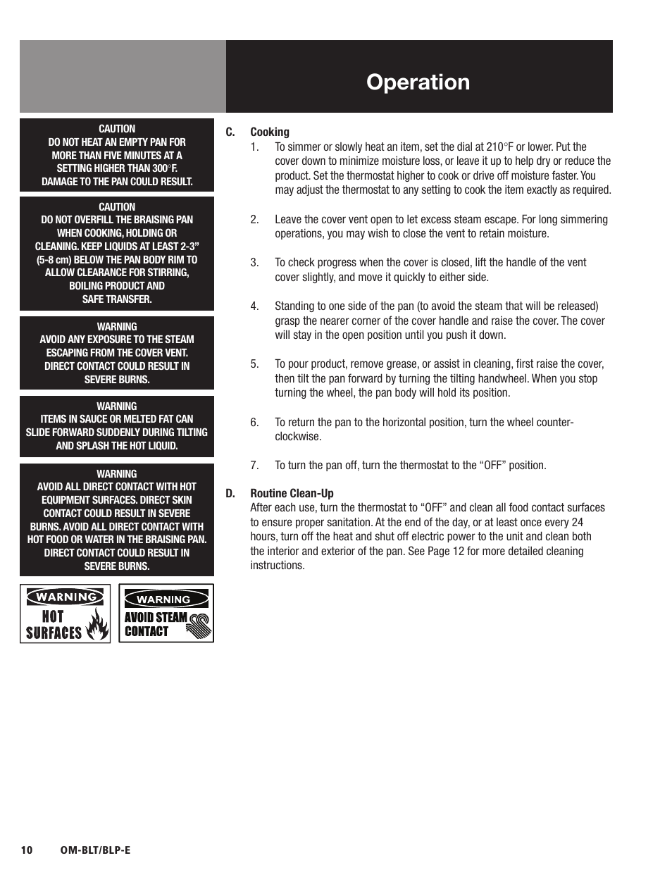 Operation | Blodgett BLP-E Series User Manual | Page 12 / 32