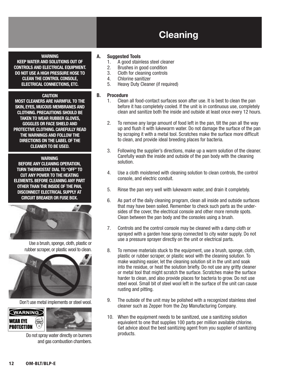 Cleaning | Blodgett BLP-E Series User Manual | Page 14 / 32