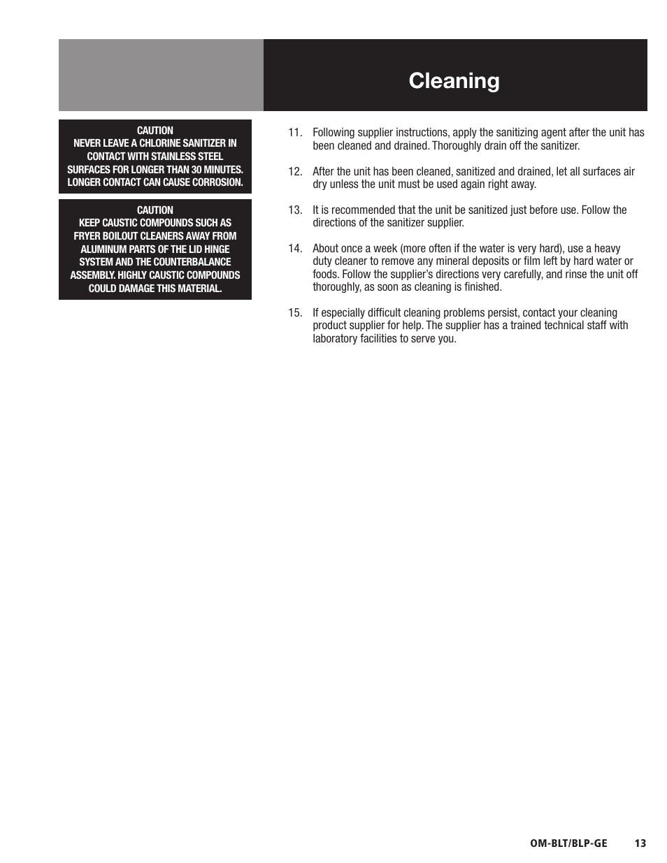 Cleaning | Blodgett BLP-E Series User Manual | Page 15 / 32