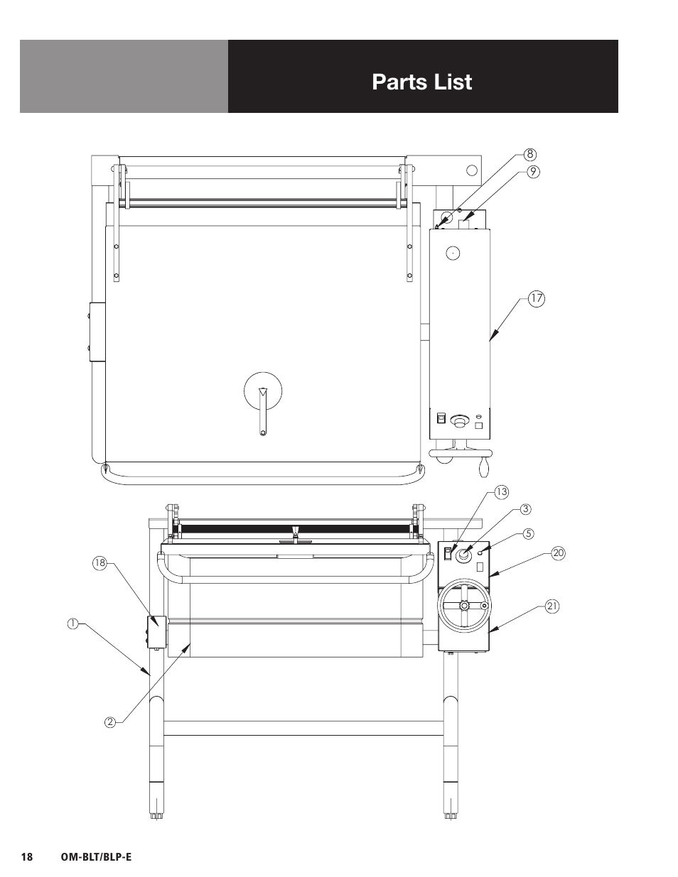 Parts list | Blodgett BLP-E Series User Manual | Page 20 / 32