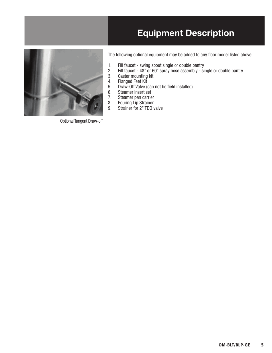 Equipment description | Blodgett BLP-E Series User Manual | Page 7 / 32