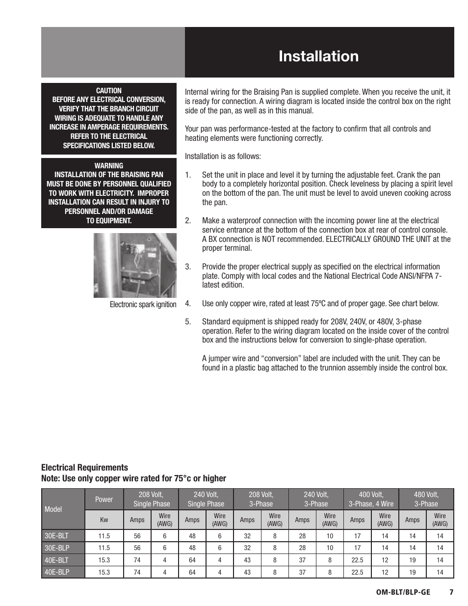 Installation | Blodgett BLP-E Series User Manual | Page 9 / 32