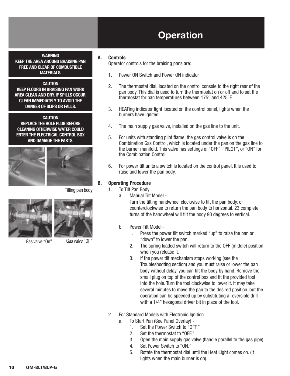 Operation | Blodgett BLP-G Series User Manual | Page 10 / 36