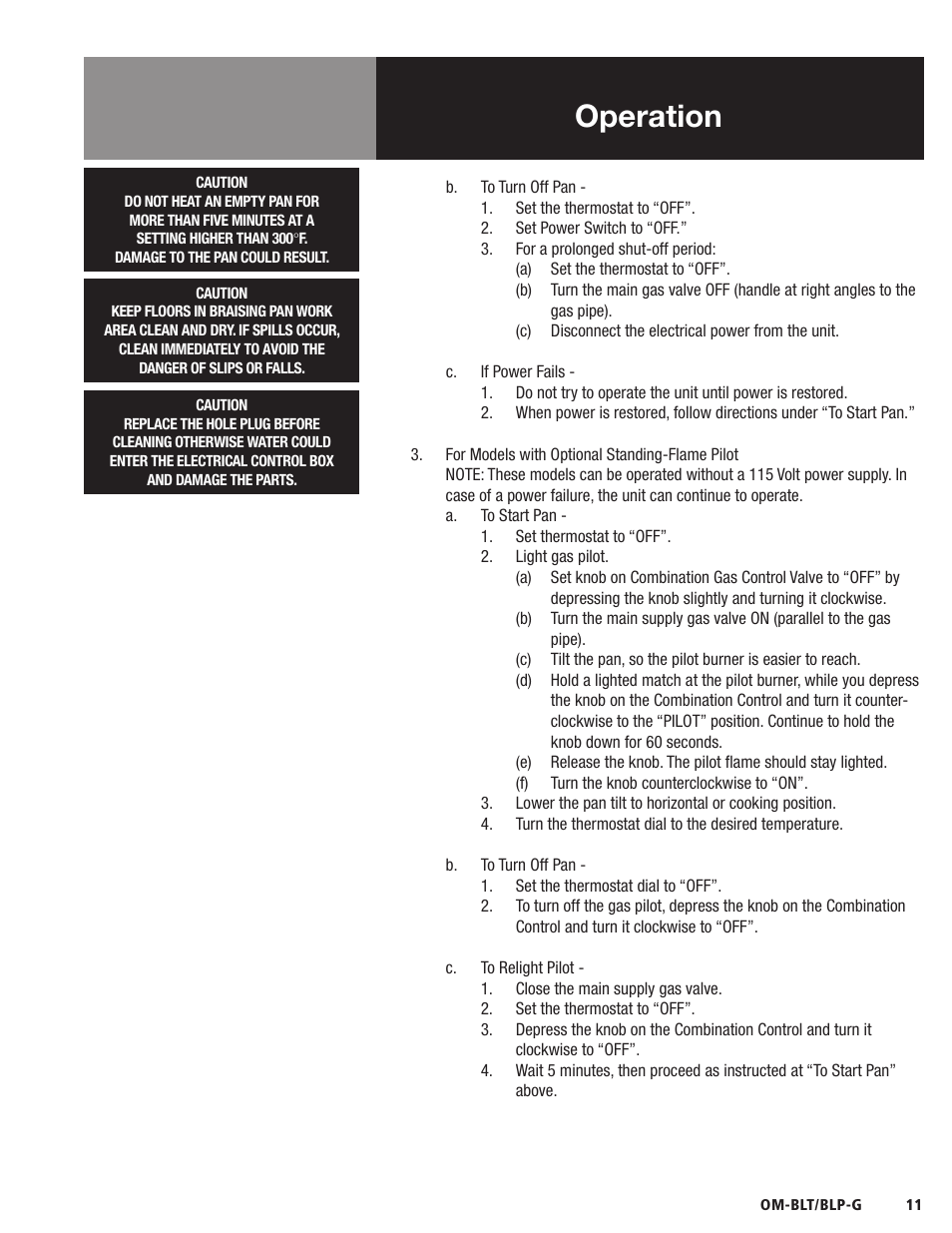 Operation | Blodgett BLP-G Series User Manual | Page 11 / 36