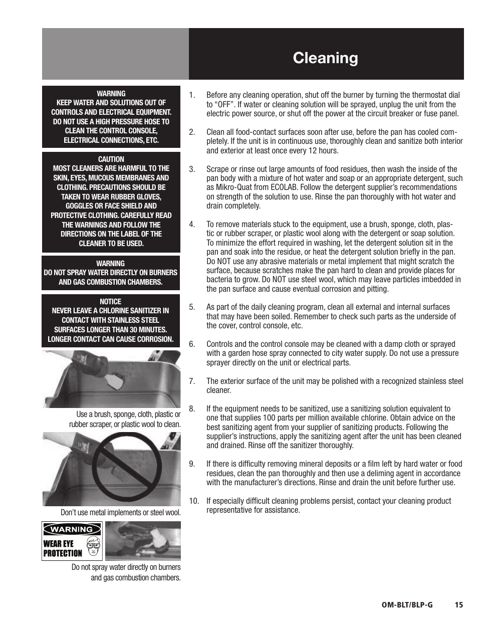 Cleaning | Blodgett BLP-G Series User Manual | Page 15 / 36