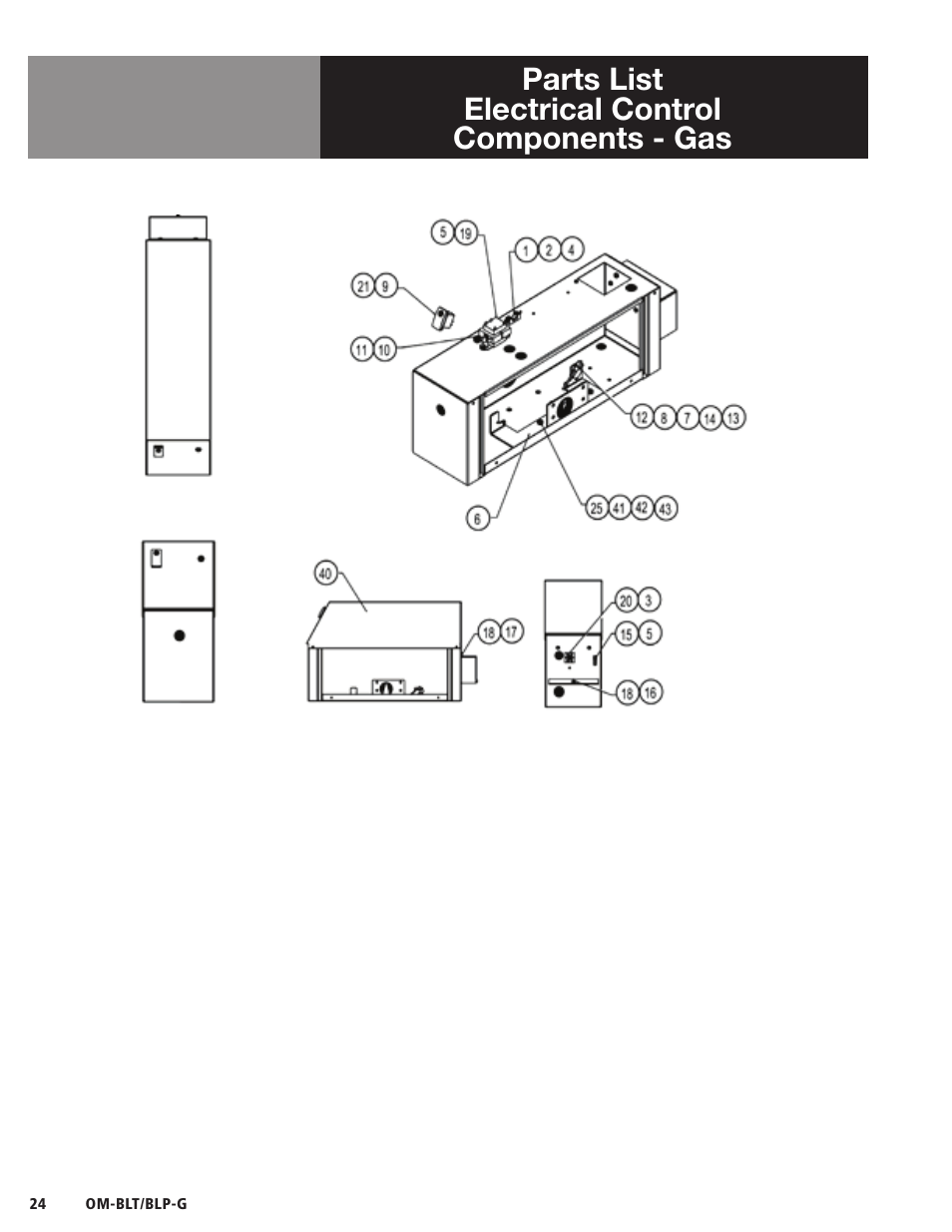 Parts list electrical control components - gas | Blodgett BLP-G Series User Manual | Page 24 / 36
