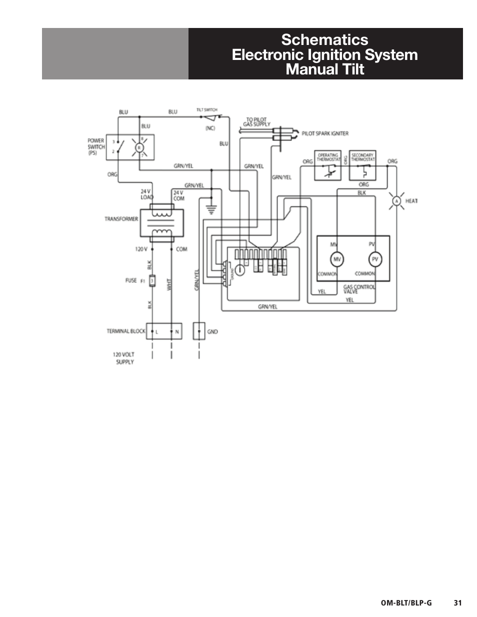 Schematics electronic ignition system manual tilt | Blodgett BLP-G Series User Manual | Page 31 / 36