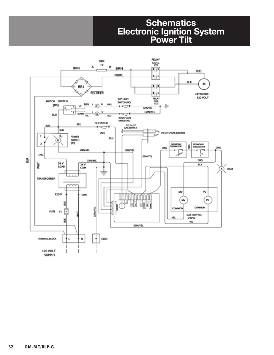 Schematics electronic ignition system power tilt | Blodgett BLP-G Series User Manual | Page 32 / 36