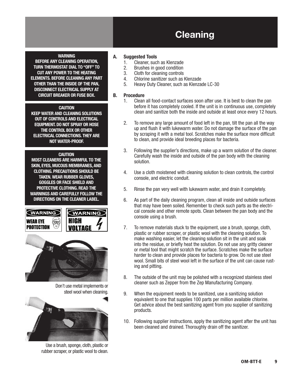 Cleaning | Blodgett BTT-E Series User Manual | Page 11 / 20