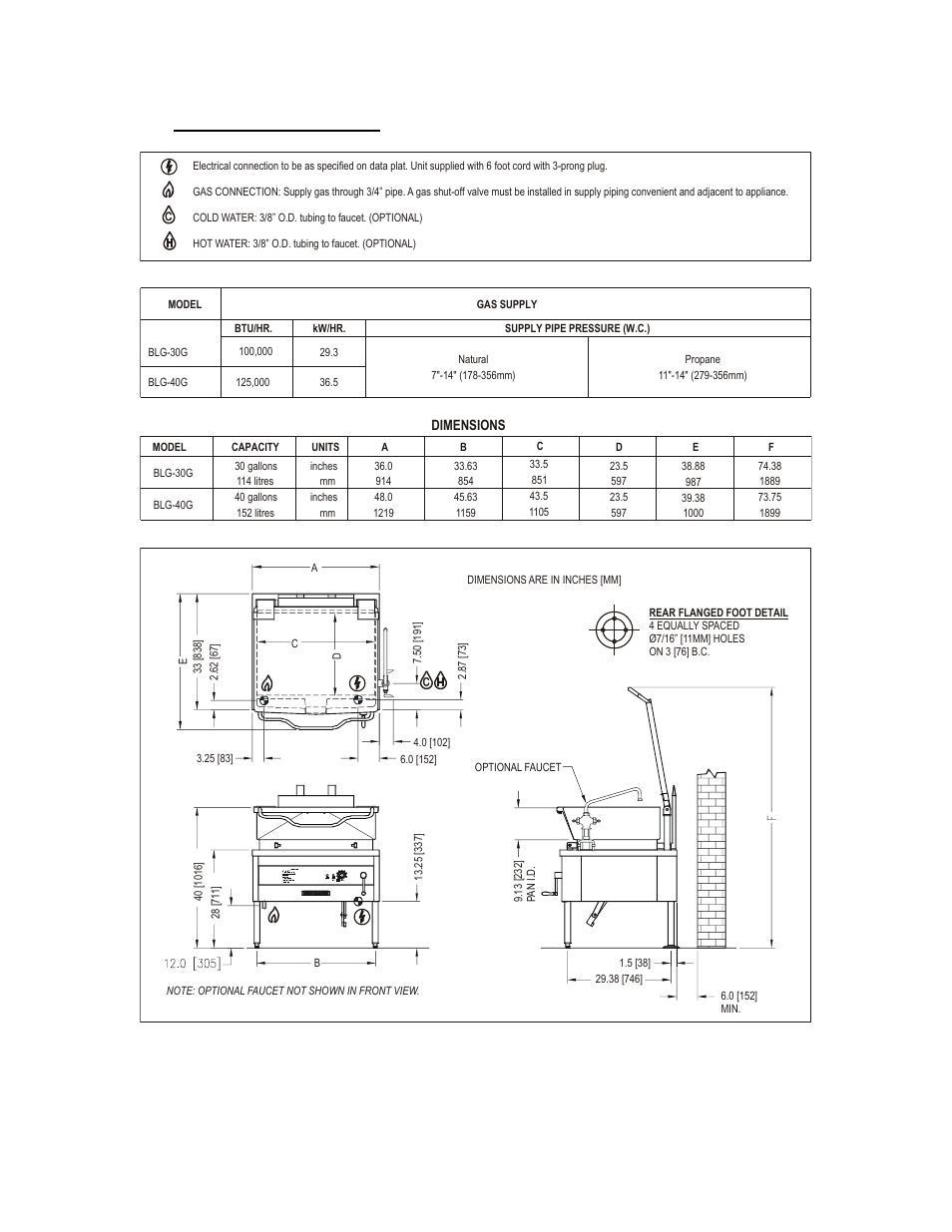 0 service connections | Blodgett BLG-G User Manual | Page 4 / 17