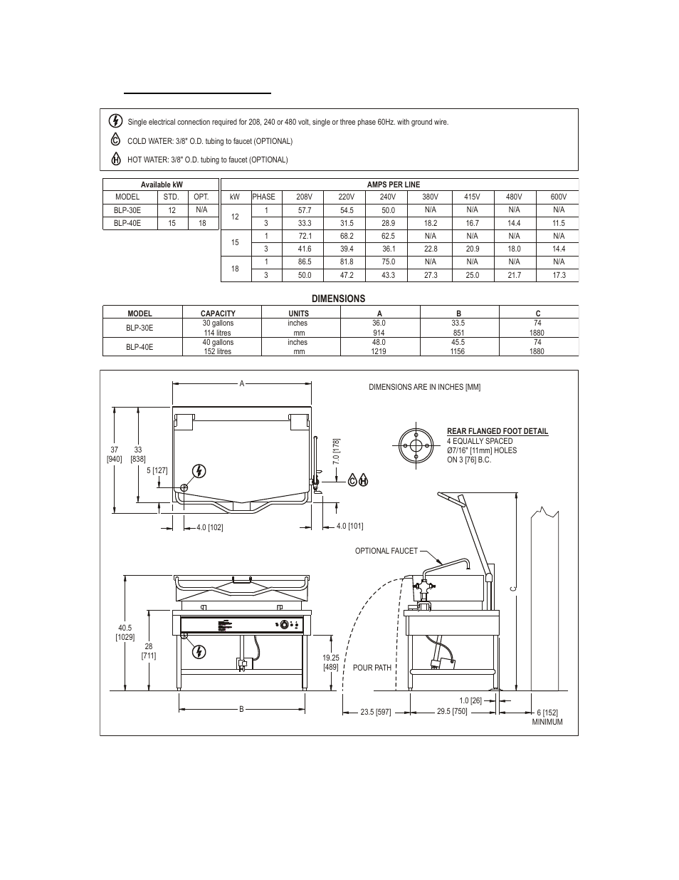 0 service connections | Blodgett BLP-E User Manual | Page 4 / 16