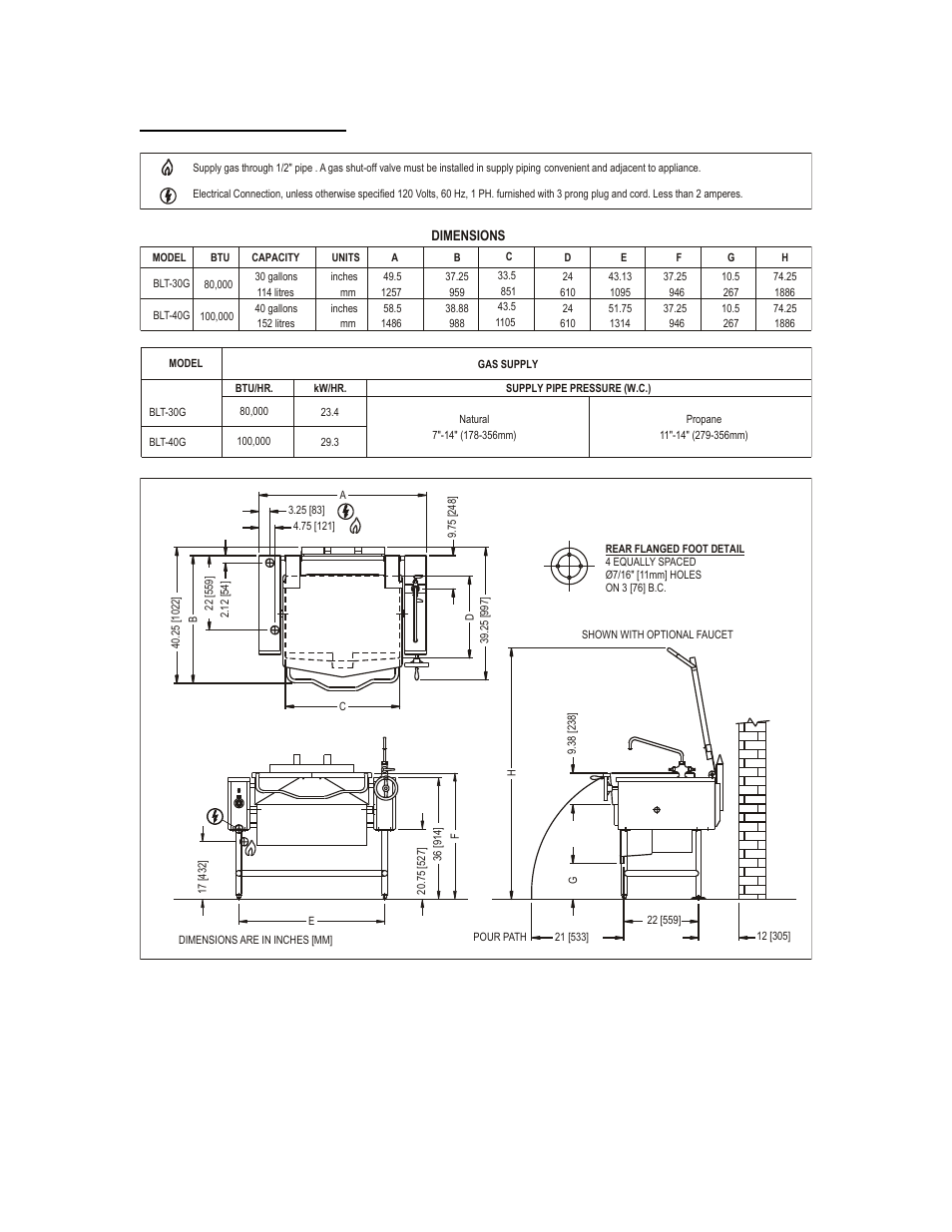 Service connections | Blodgett BLT-G User Manual | Page 4 / 16