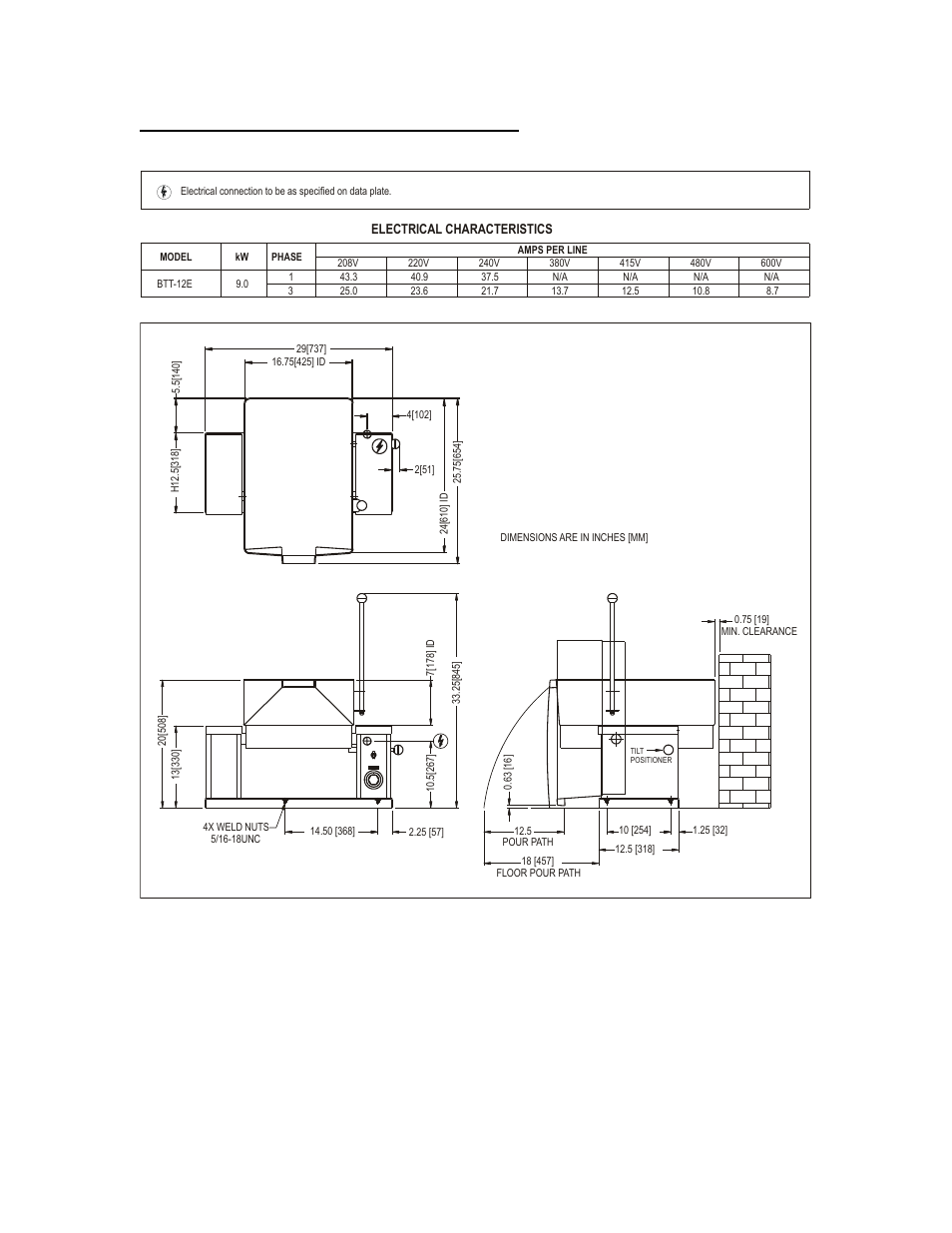 Installation and service connections | Blodgett BTT-12E User Manual | Page 4 / 8