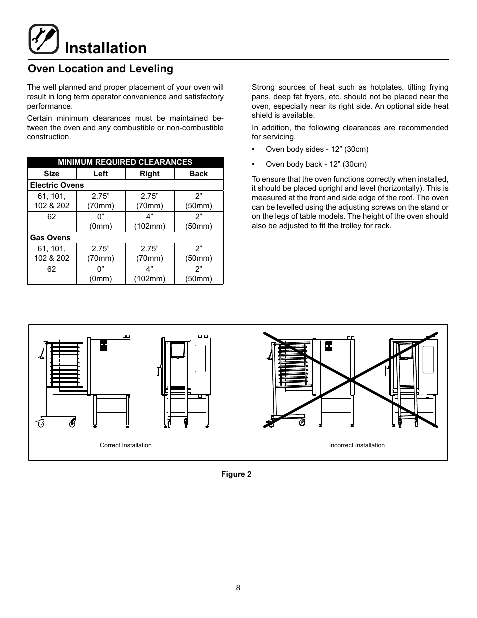 Installation, Oven location and leveling | Blodgett BLCM User Manual | Page 10 / 24