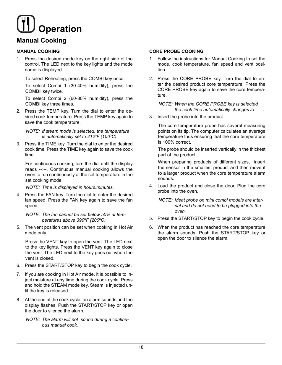 Operation, Manual cooking | Blodgett BLCM User Manual | Page 20 / 24