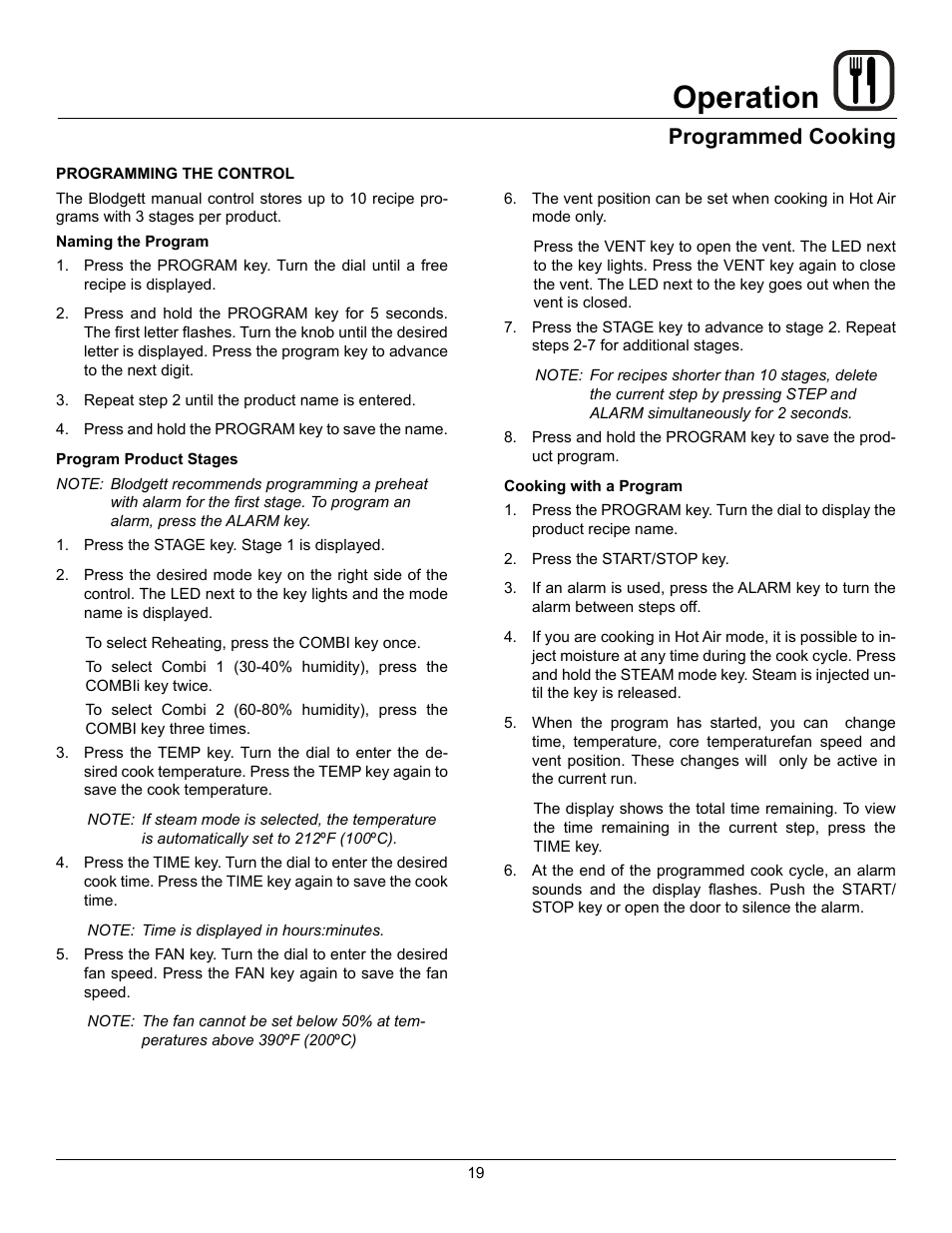 Operation, Programmed cooking | Blodgett BLCM User Manual | Page 21 / 24